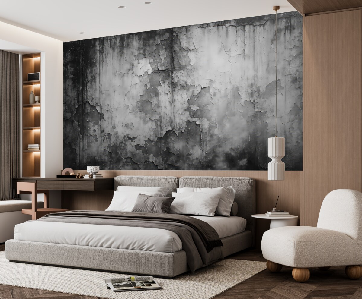 Fototapeta Szara, zaniedbana ściana i dym.