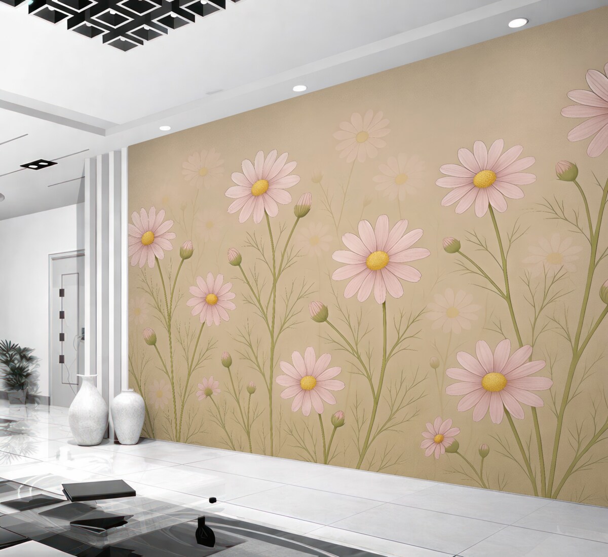 Fototapeta wielkie stokrotki na jasnym tle