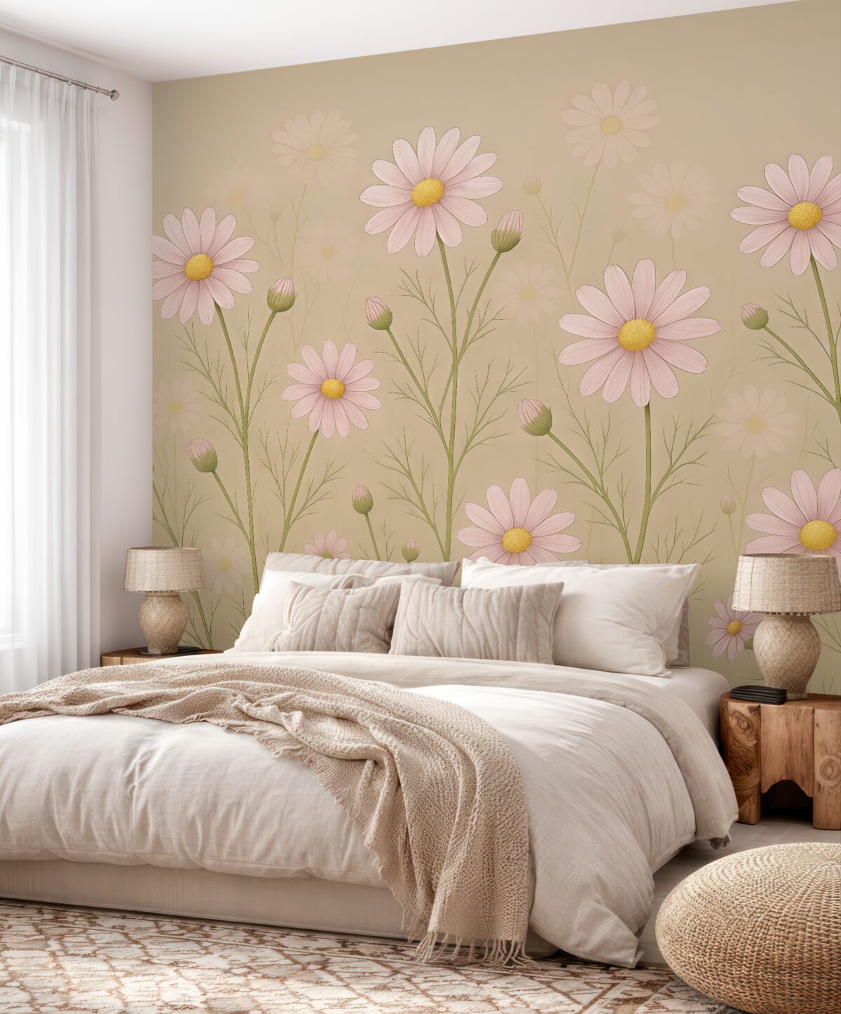 Fototapeta wielkie stokrotki na jasnym tle