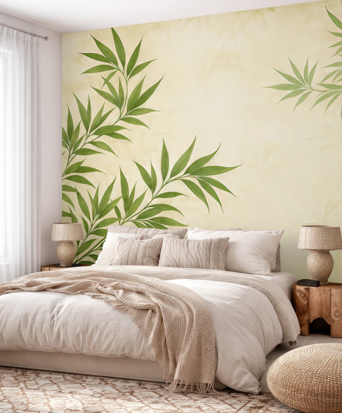 Fototapeta Gałązki roślin, bambus, styl retro, tekstura tła, kolor żółty, zielony.