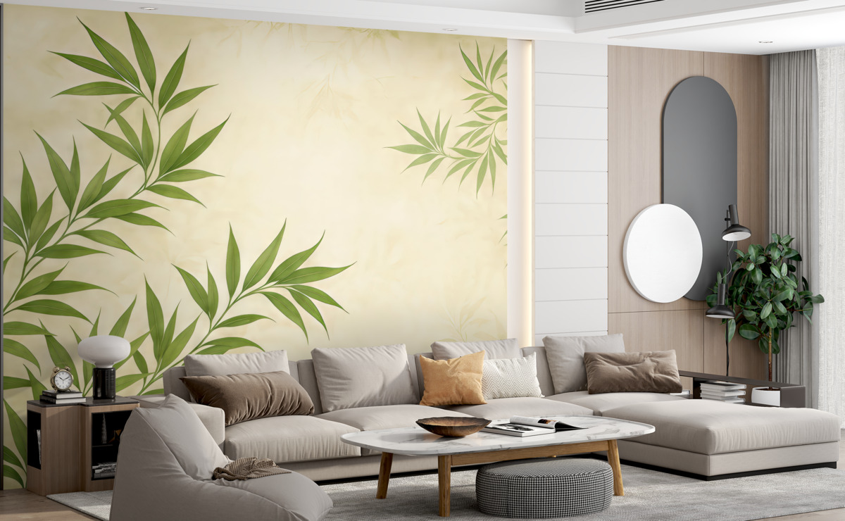 Fototapeta Gałązki roślin, bambus, styl retro, tekstura tła, kolor żółty, zielony.