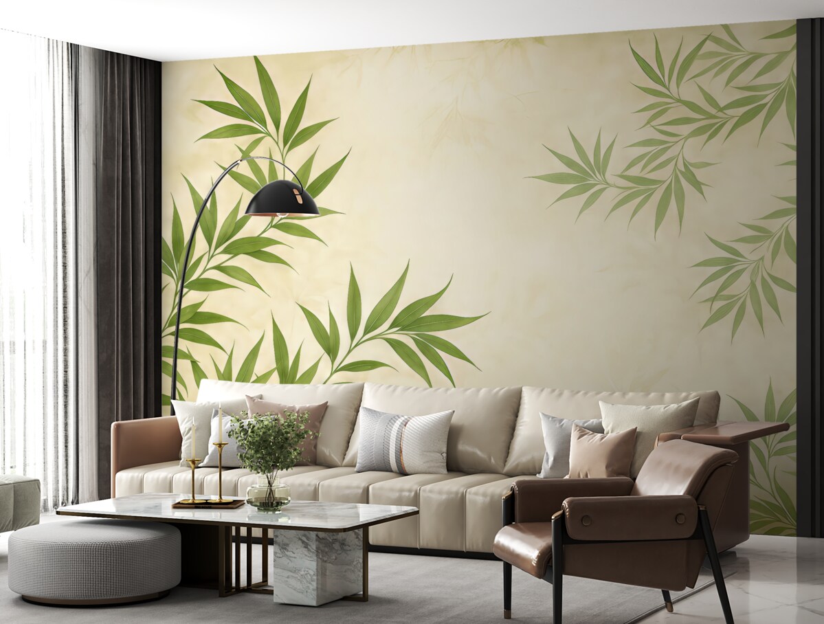 Fototapeta Gałązki roślin, bambus, styl retro, tekstura tła, kolor żółty, zielony.