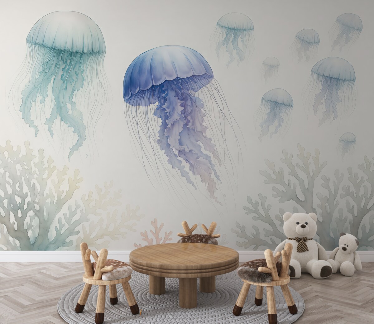 Fototapeta Meduza oceaniczna, akwarela, szary, błękitny, rubinowy.