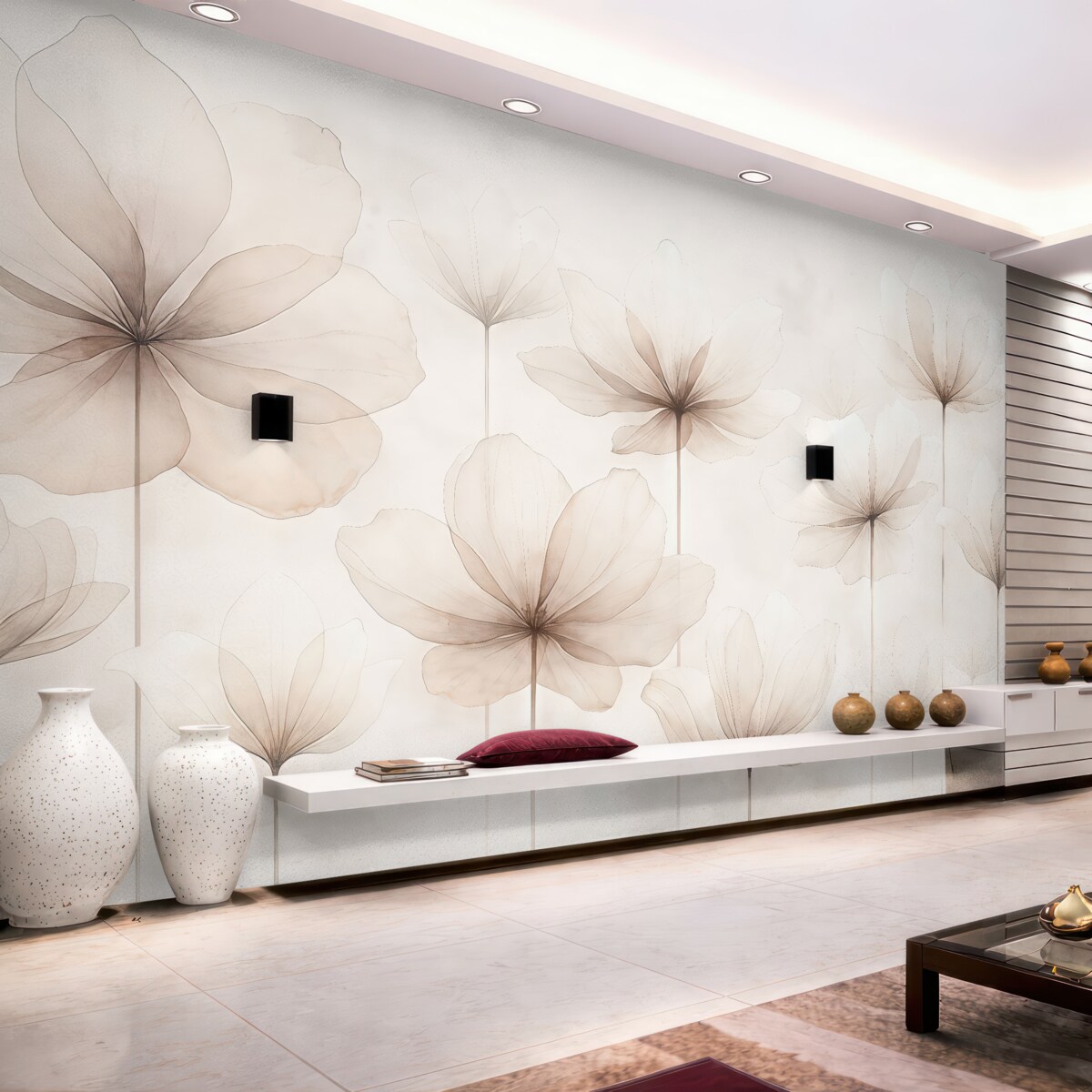 Fototapeta Subtelne przezroczyste kwiaty 3D to wiodący trend w nowoczesnym stylu art deco.