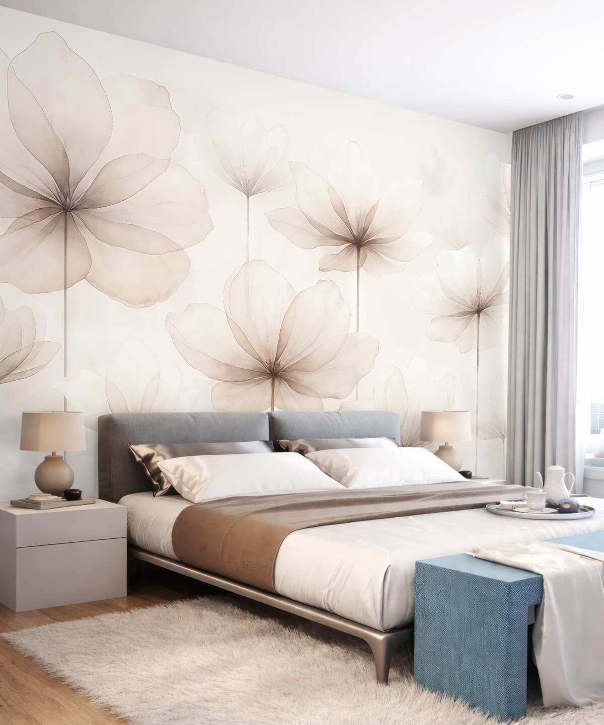 Fototapeta Subtelne przezroczyste kwiaty 3D to wiodący trend w nowoczesnym stylu art deco.