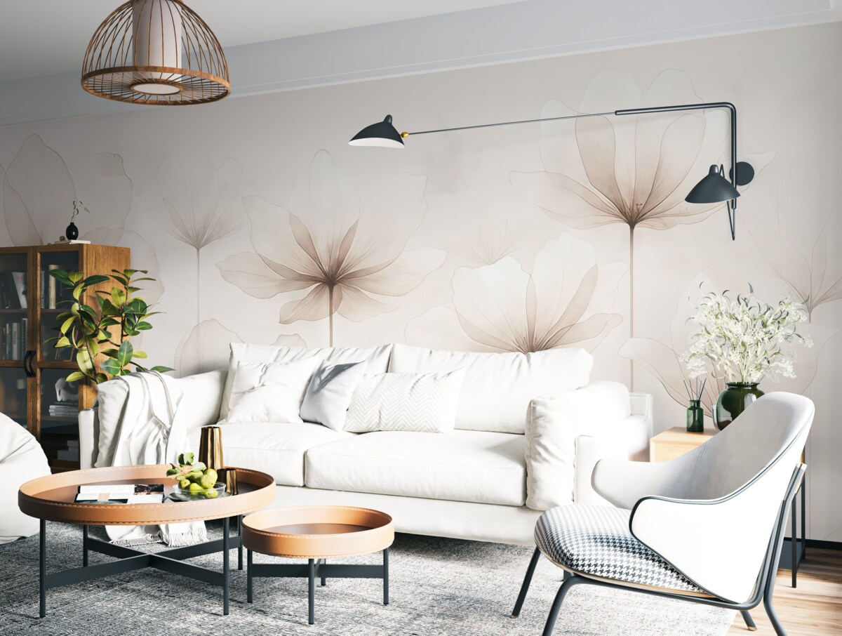 Fototapeta Subtelne przezroczyste kwiaty 3D to wiodący trend w nowoczesnym stylu art deco.