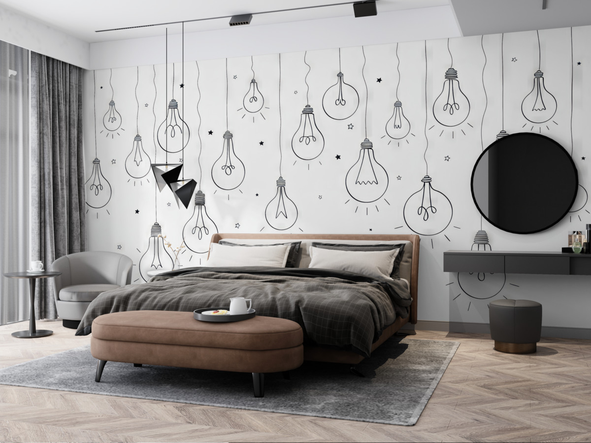 Fototapeta Ilustrowanie żarówek czarnymi kreskami.