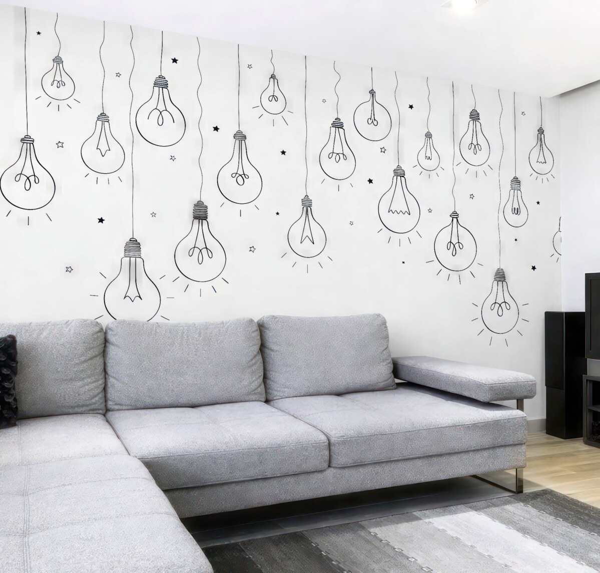 Fototapeta Ilustrowanie żarówek czarnymi kreskami.