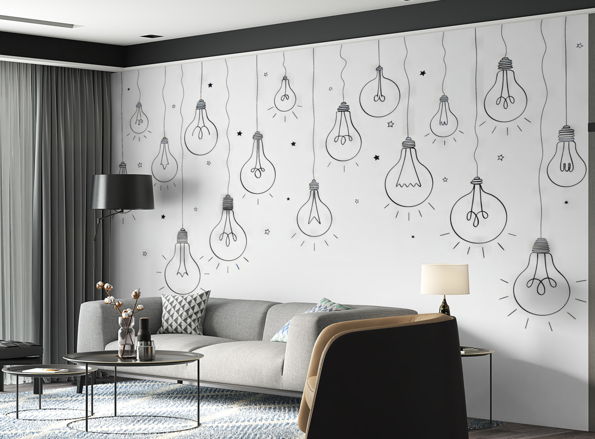 Fototapeta Ilustrowanie żarówek czarnymi kreskami.