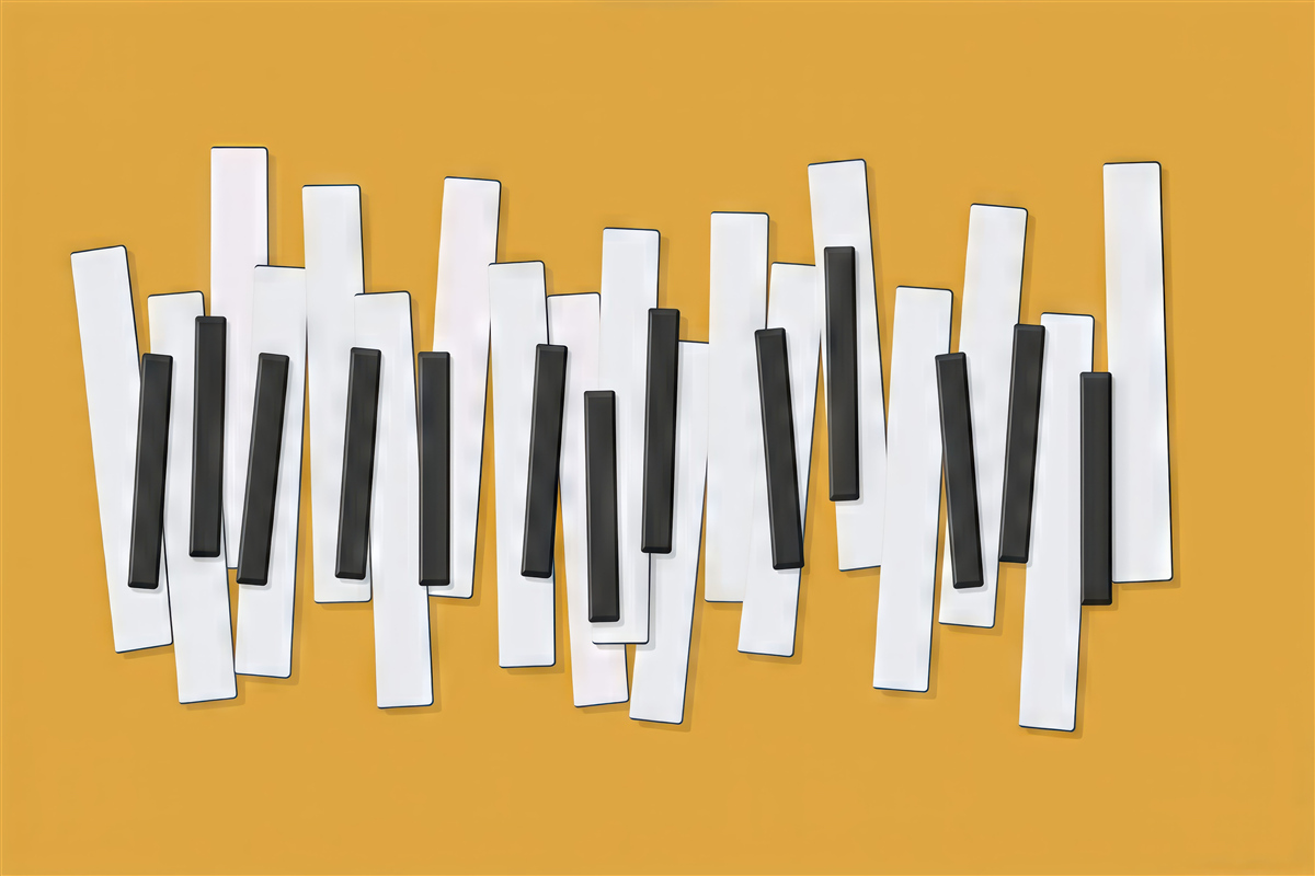 Fototapeta Klawisze pianina, czarne, białe, złote.