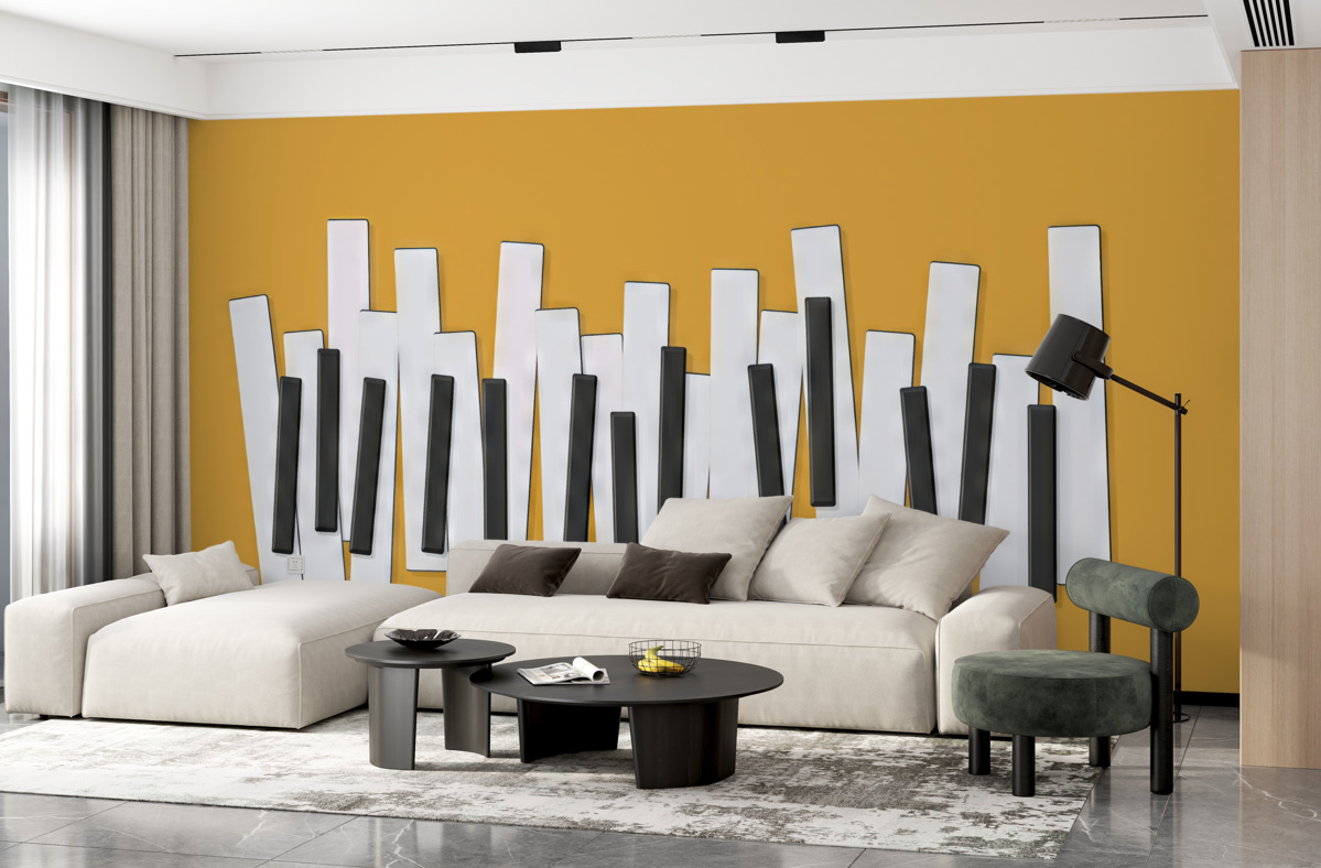 Fototapeta Klawisze pianina, czarne, białe, złote.