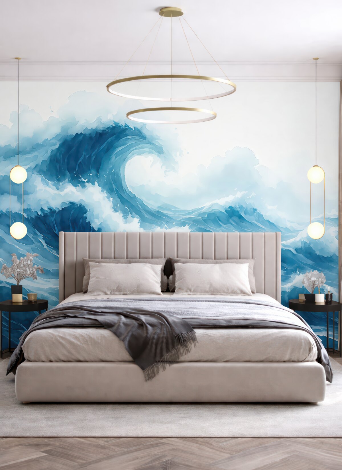 Fototapeta Akwarela fal morskich, odcień niebieski.