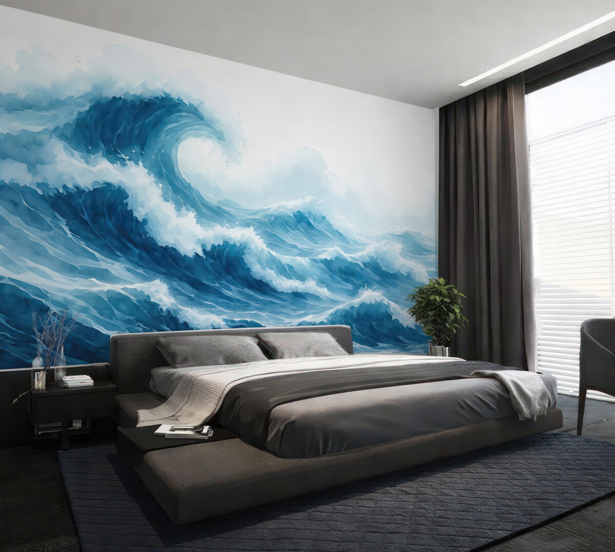 Fototapeta Akwarela fal morskich, odcień niebieski.