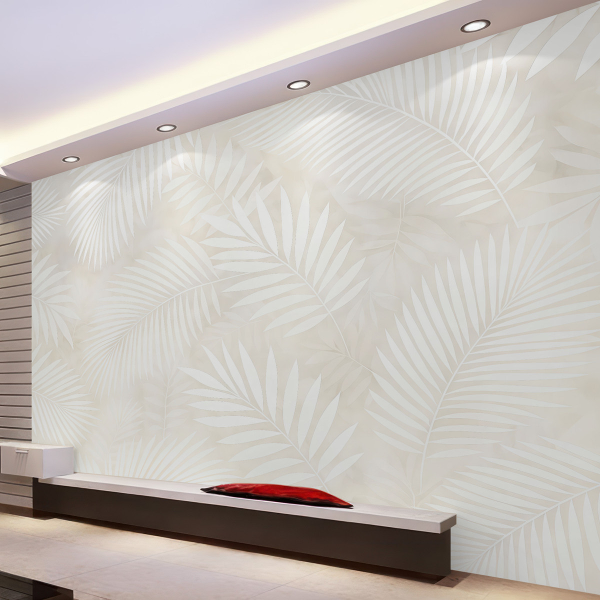 Fototapeta Białe liście palm na jasnym tle.