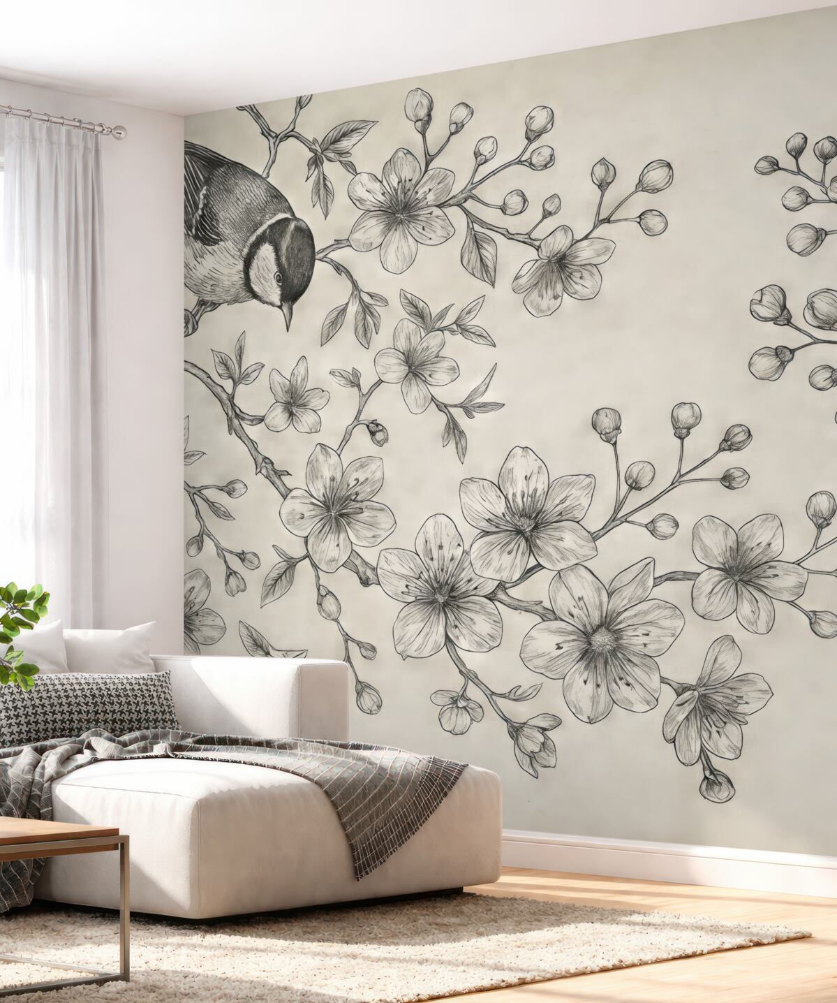 Fototapeta pomalowane gałęzie z kwiatami i ptakami