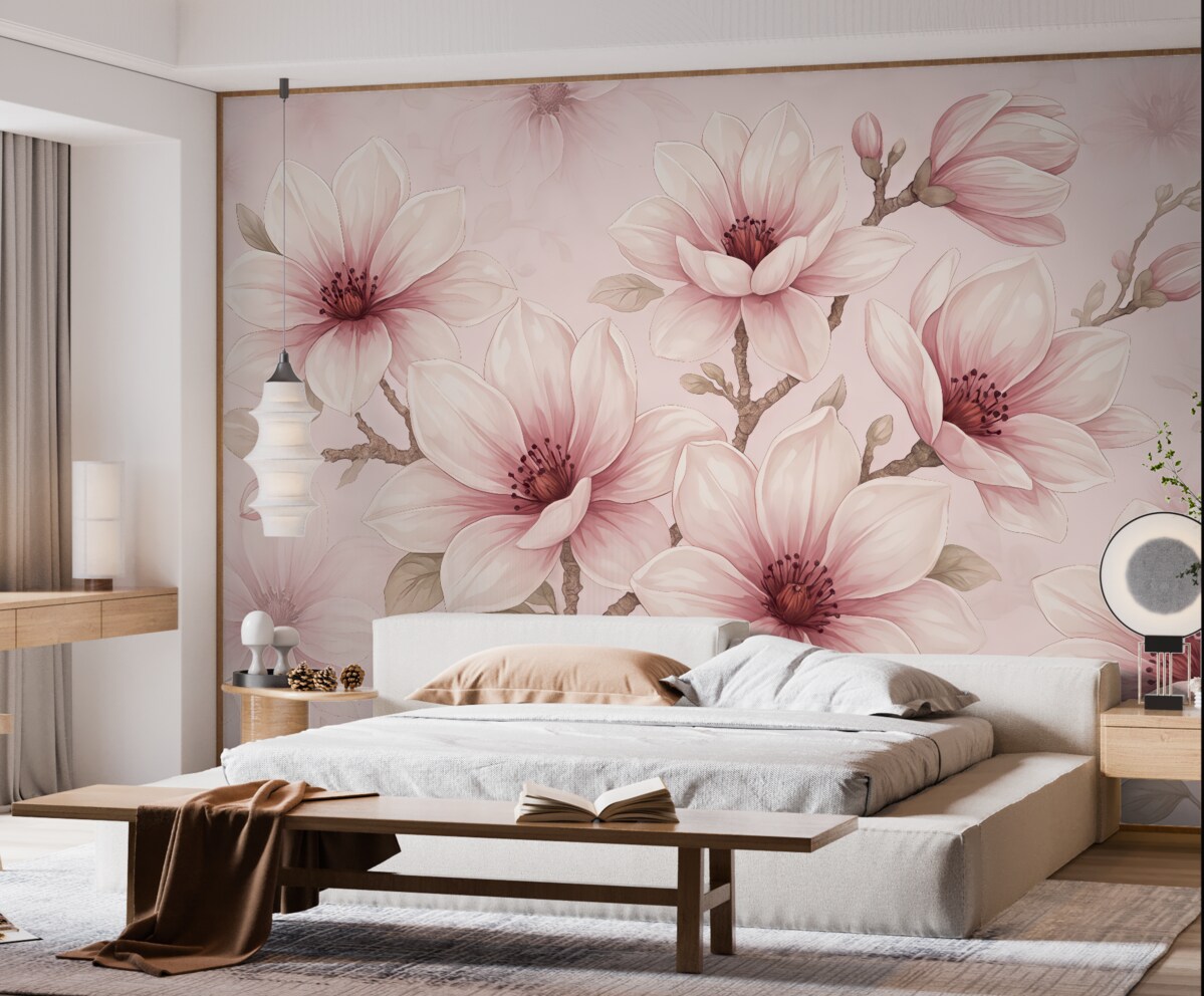 Fototapeta subtelna różowa magnolia z bliska