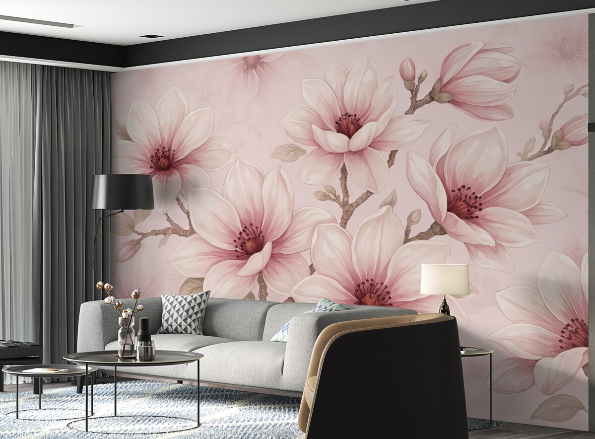 Fototapeta subtelna różowa magnolia z bliska