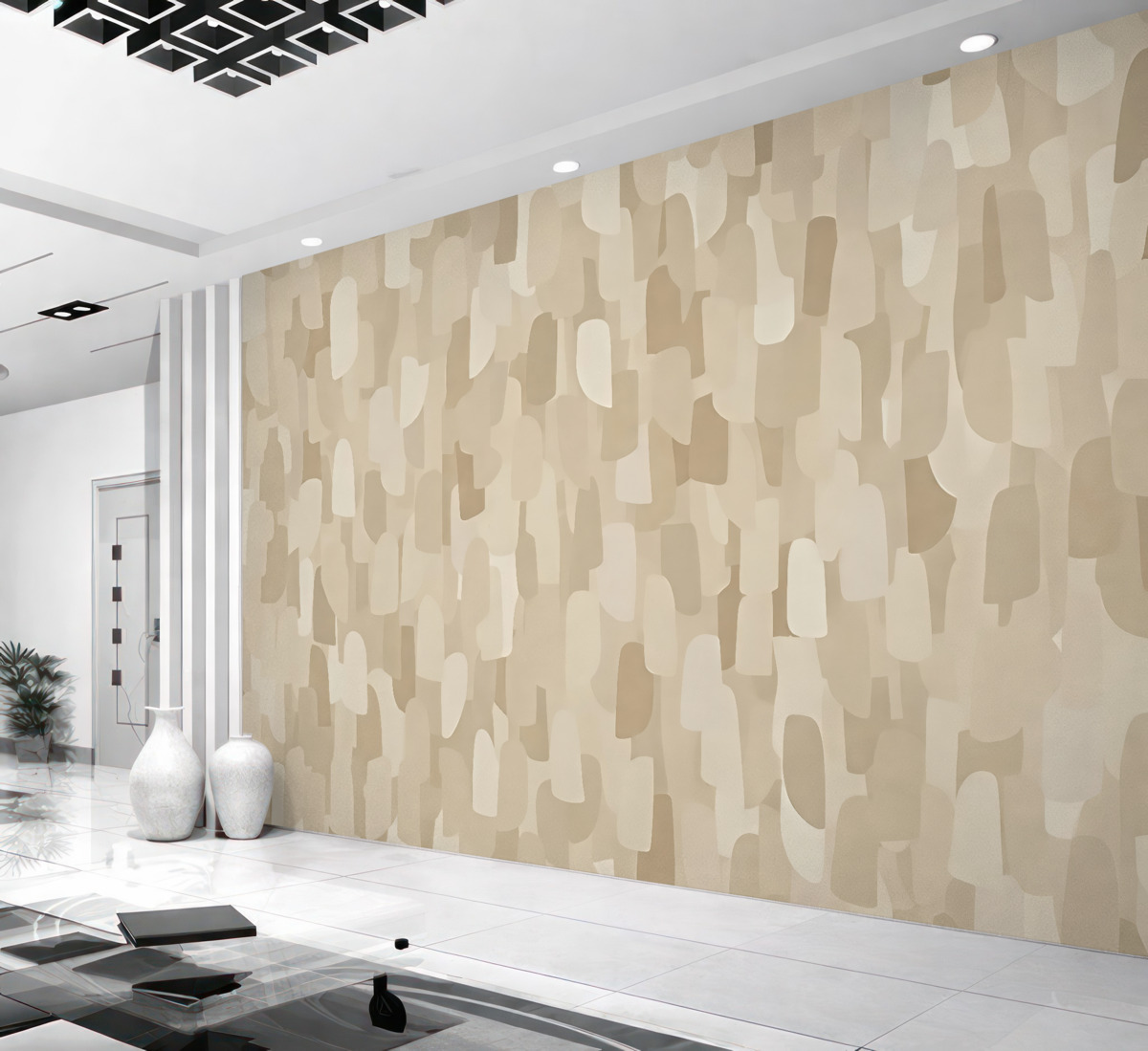 Fototapeta Abstrakcyjna nowoczesna tapeta artystyczna w tonacjach beżu naśladująca barwne akcenty, do eleganckiego urządzenia wnętrz.