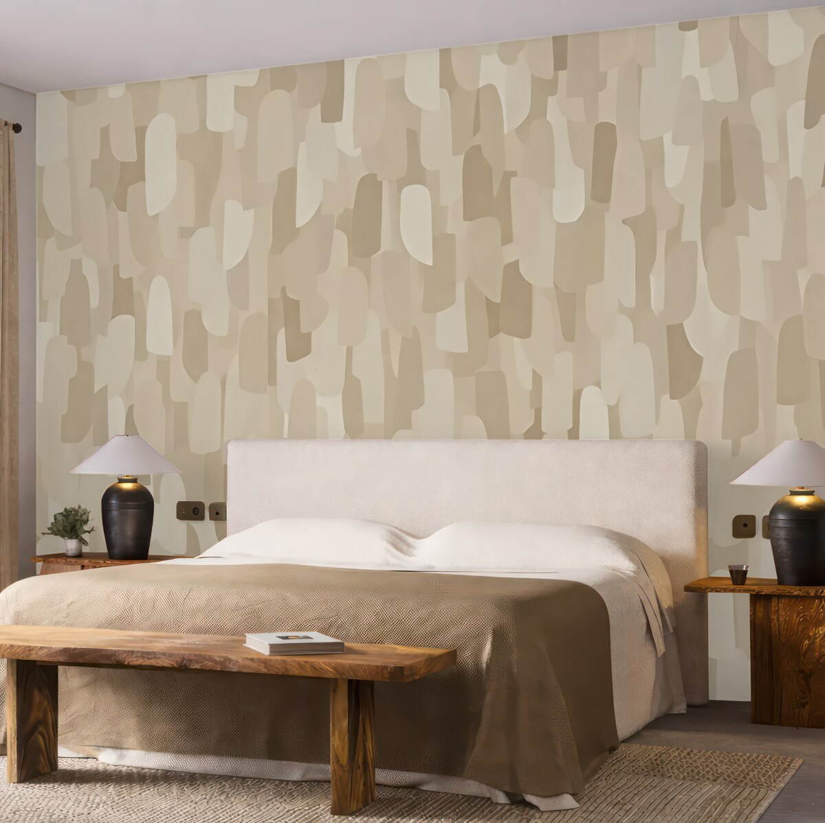 Fototapeta Abstrakcyjna nowoczesna tapeta artystyczna w tonacjach beżu naśladująca barwne akcenty, do eleganckiego urządzenia wnętrz.