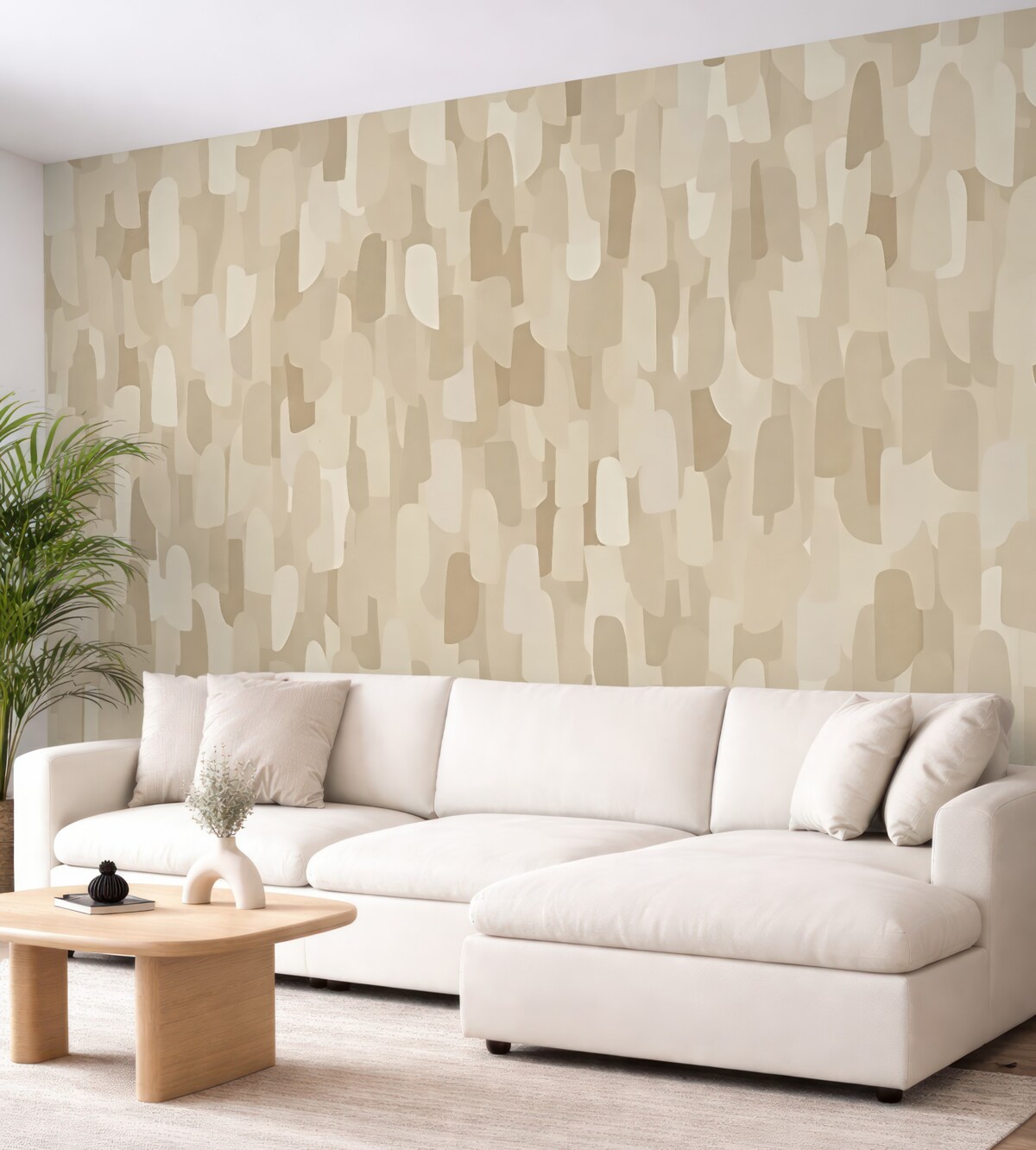 Fototapeta Abstrakcyjna nowoczesna tapeta artystyczna w tonacjach beżu naśladująca barwne akcenty, do eleganckiego urządzenia wnętrz.