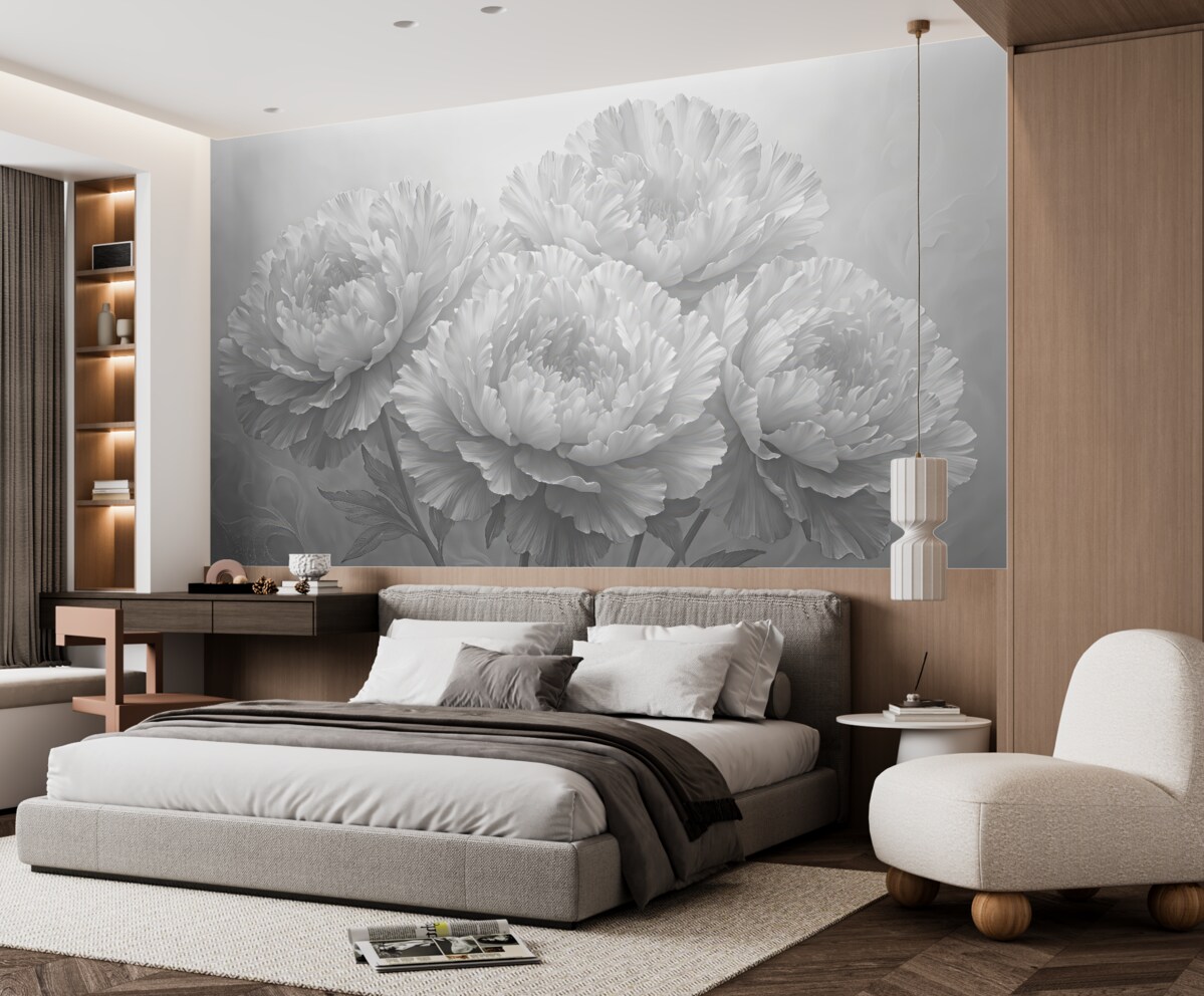 Fototapeta Piwonie w odcieniach czerni i bieli.