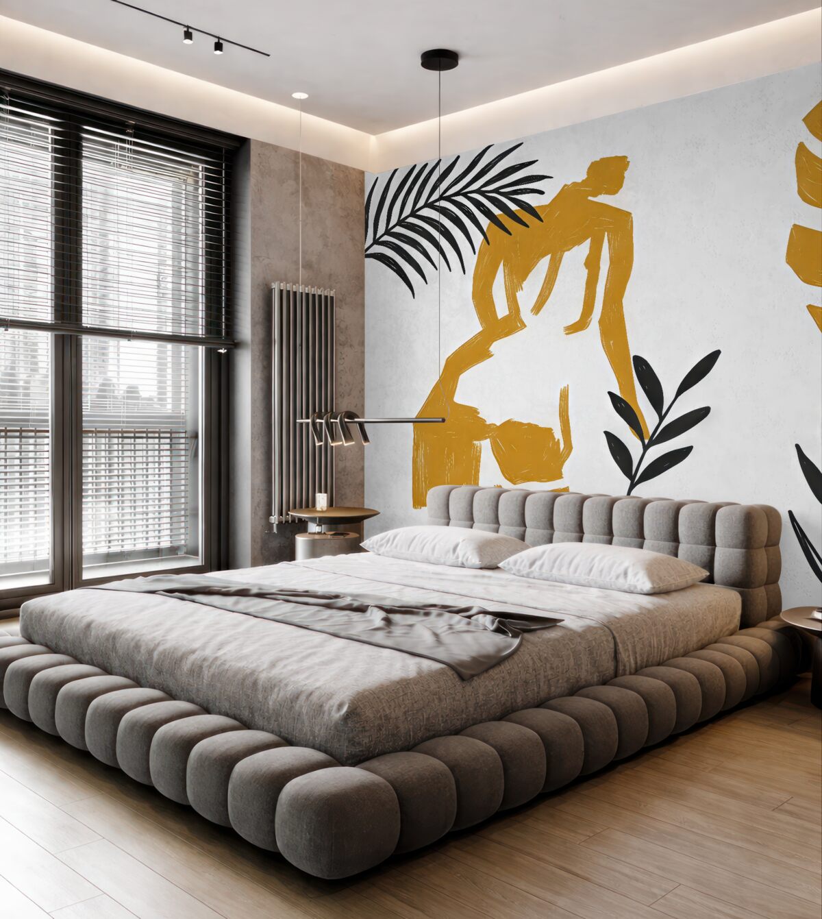 Fototapeta Abstrakcyjna plama dziewczynki i roślinności, barwa czarna i żółta.