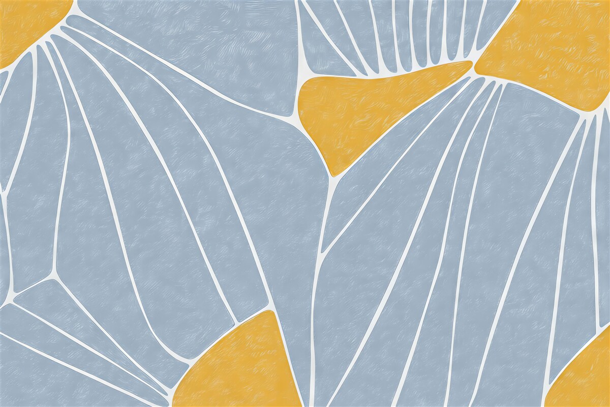 Fototapeta Abstrakcyjny wzór florystyczny, żółty oraz niebieski, z teksturą.