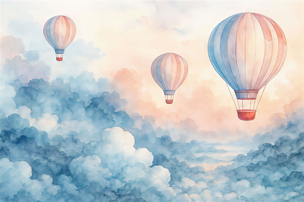 Fototapeta Balony akwarelowe w obłokach.