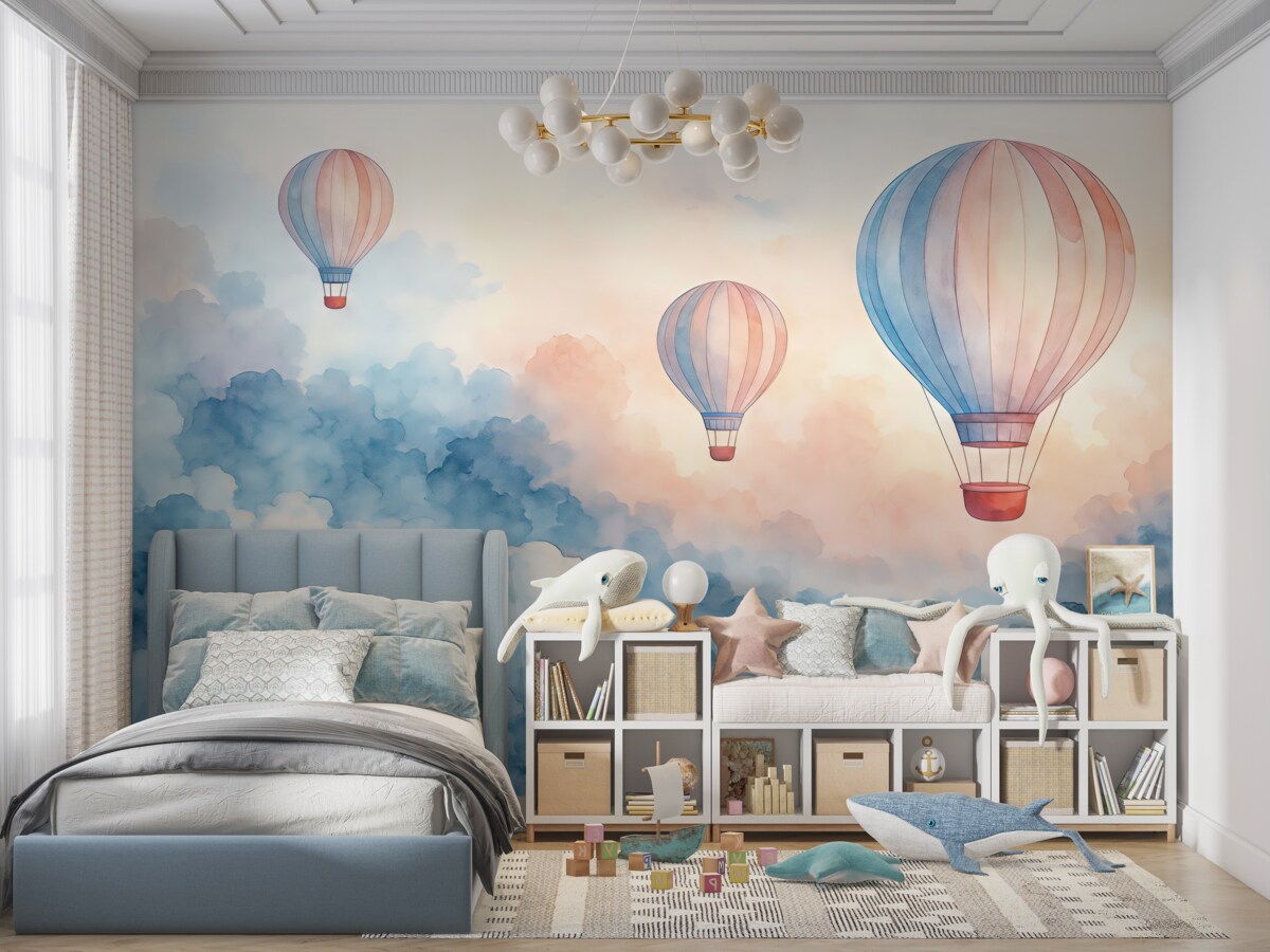 Fototapeta Balony akwarelowe w obłokach.