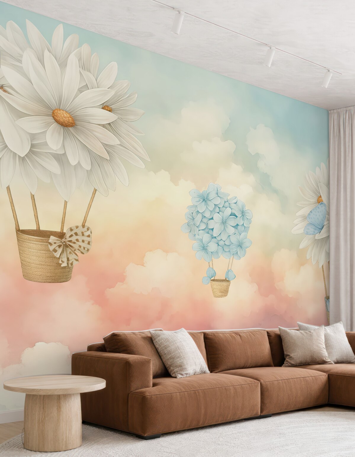 Fototapeta Niebo w farbach akwarelowych i baloniki kwiatowe.