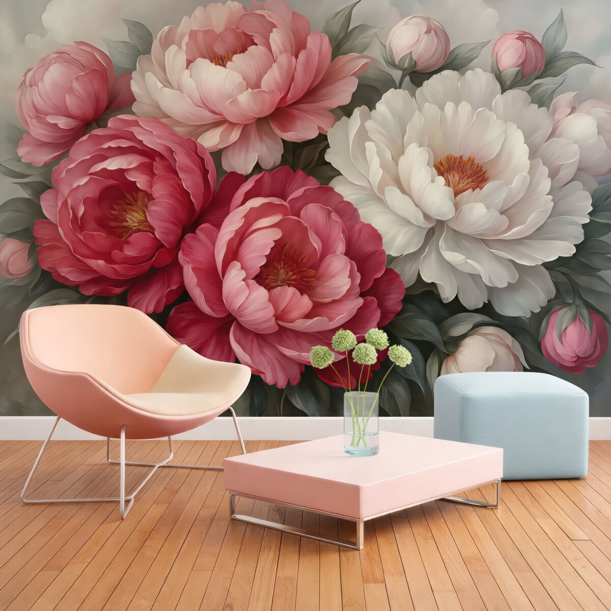 Fototapeta Rozkwitające malowane piwonie.