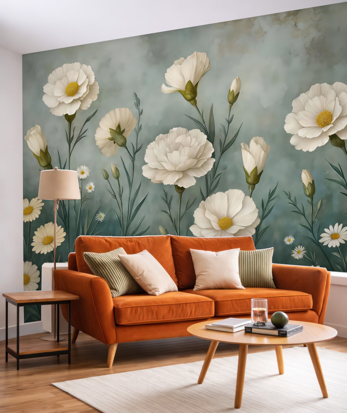 Fototapeta Goździki oraz stokrotki na ciemnym tle.