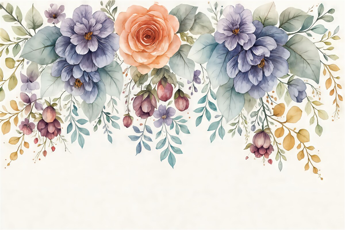 Fototapeta kwiatowy mural w autumnalnych odcieniach na jasnym, fakturowanym, szaro-mlecznym tle