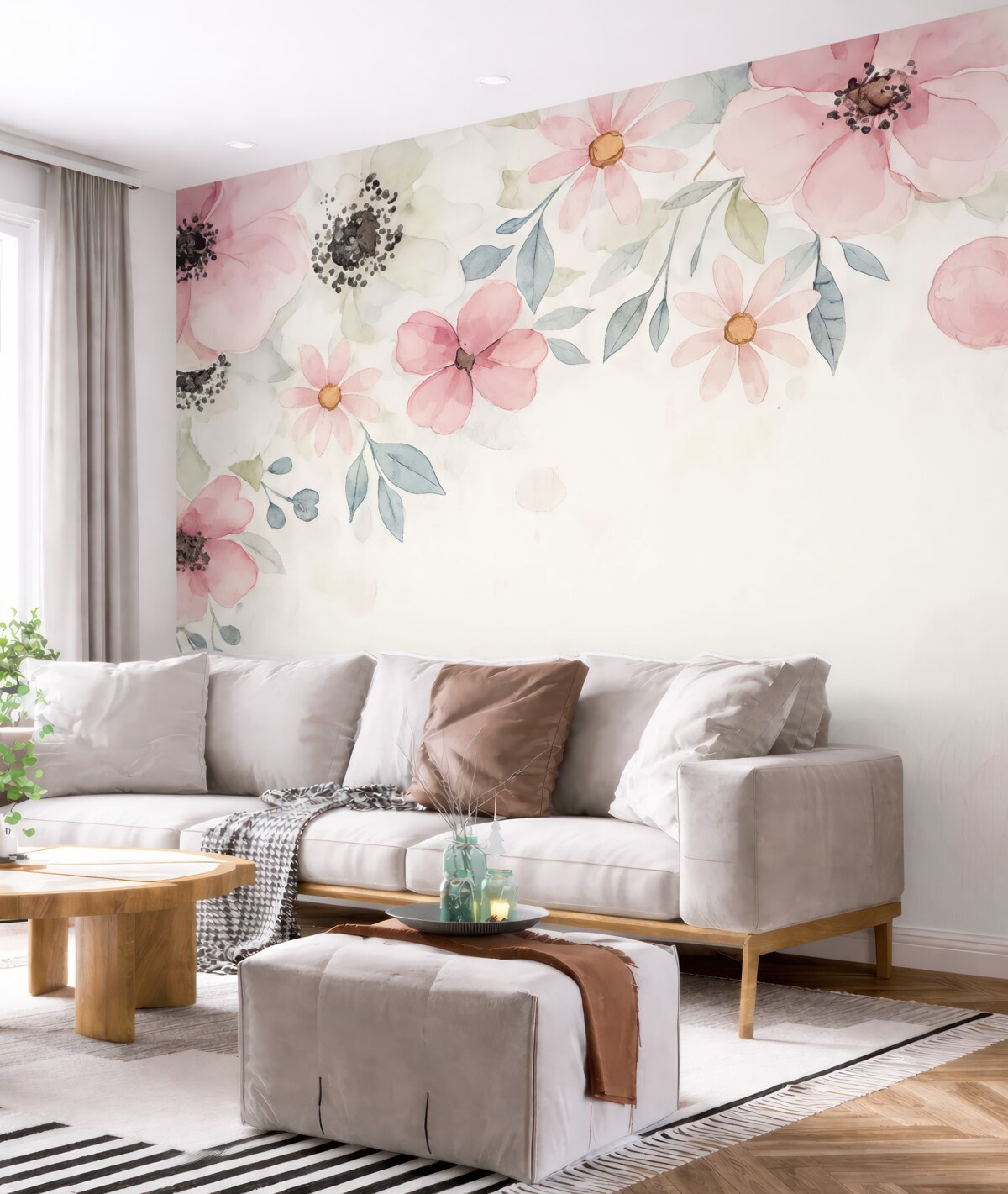 Fototapeta ogromne kwiaty, kwiaty z wysokiego punktu, kwiaty łąkowe, technika akwarelowa