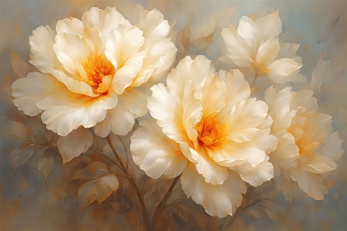 Fototapeta Para dużych białych kwiatów na szaro-niebieskim tle.