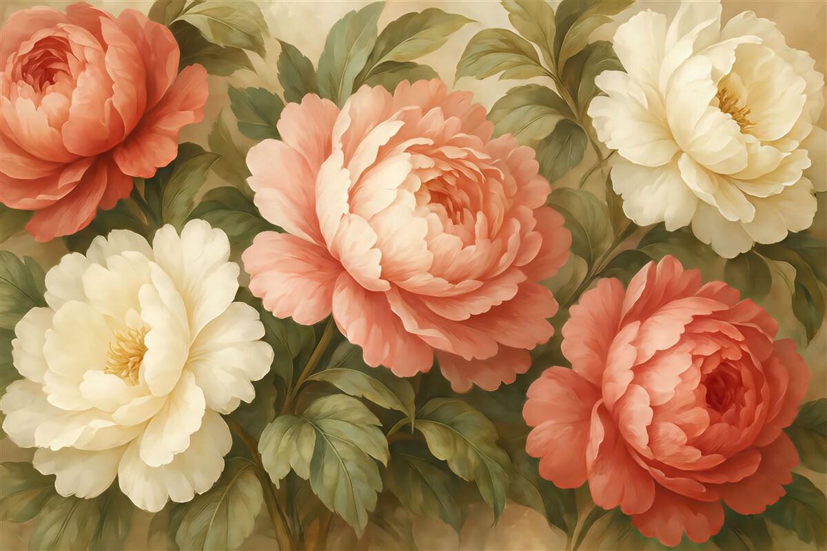 Fototapeta Różowe oraz białe piwonie.