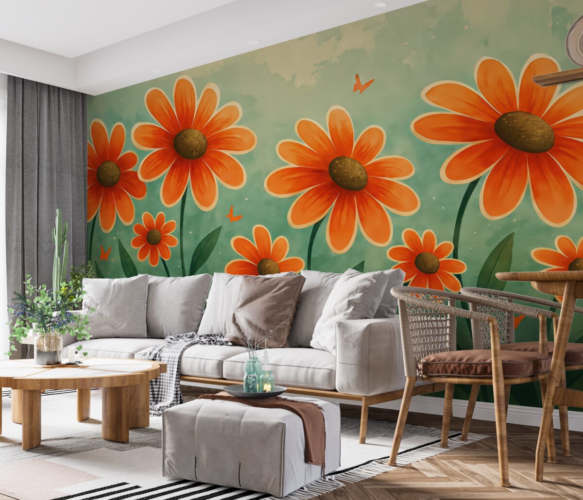 Fototapeta Pomarańczowe kwiaty stokrotek.