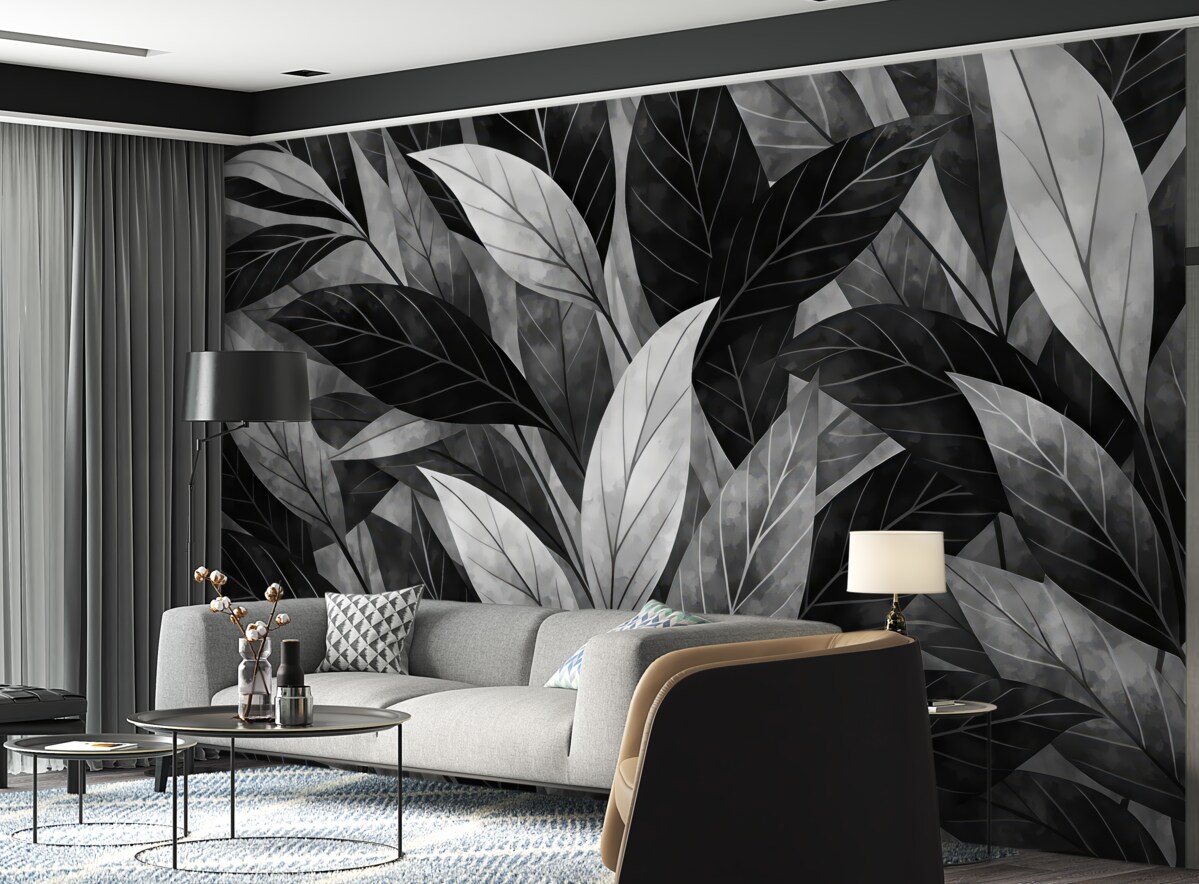 Fototapeta Liście w odcieniach czerni i bieli.