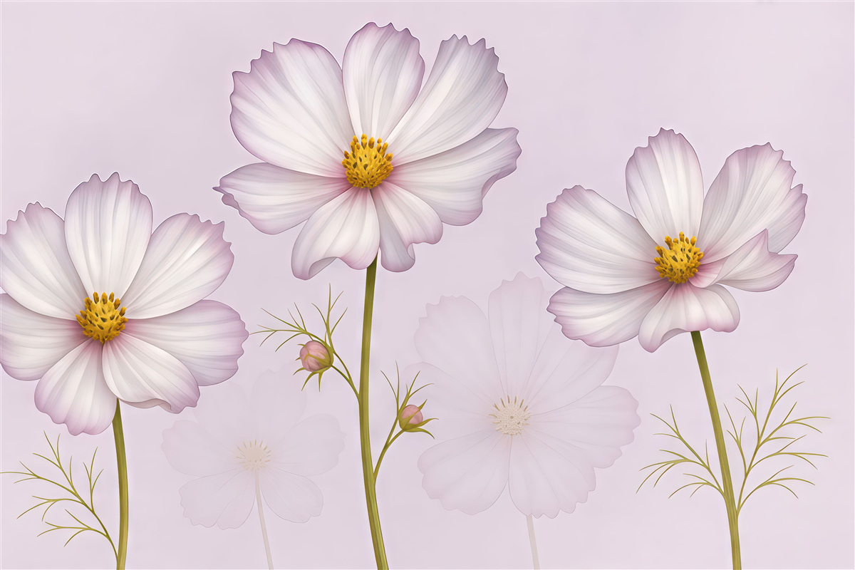 Fototapeta wielkie kwiaty łąkowe, purpurowe kwiaty, technika akwareli