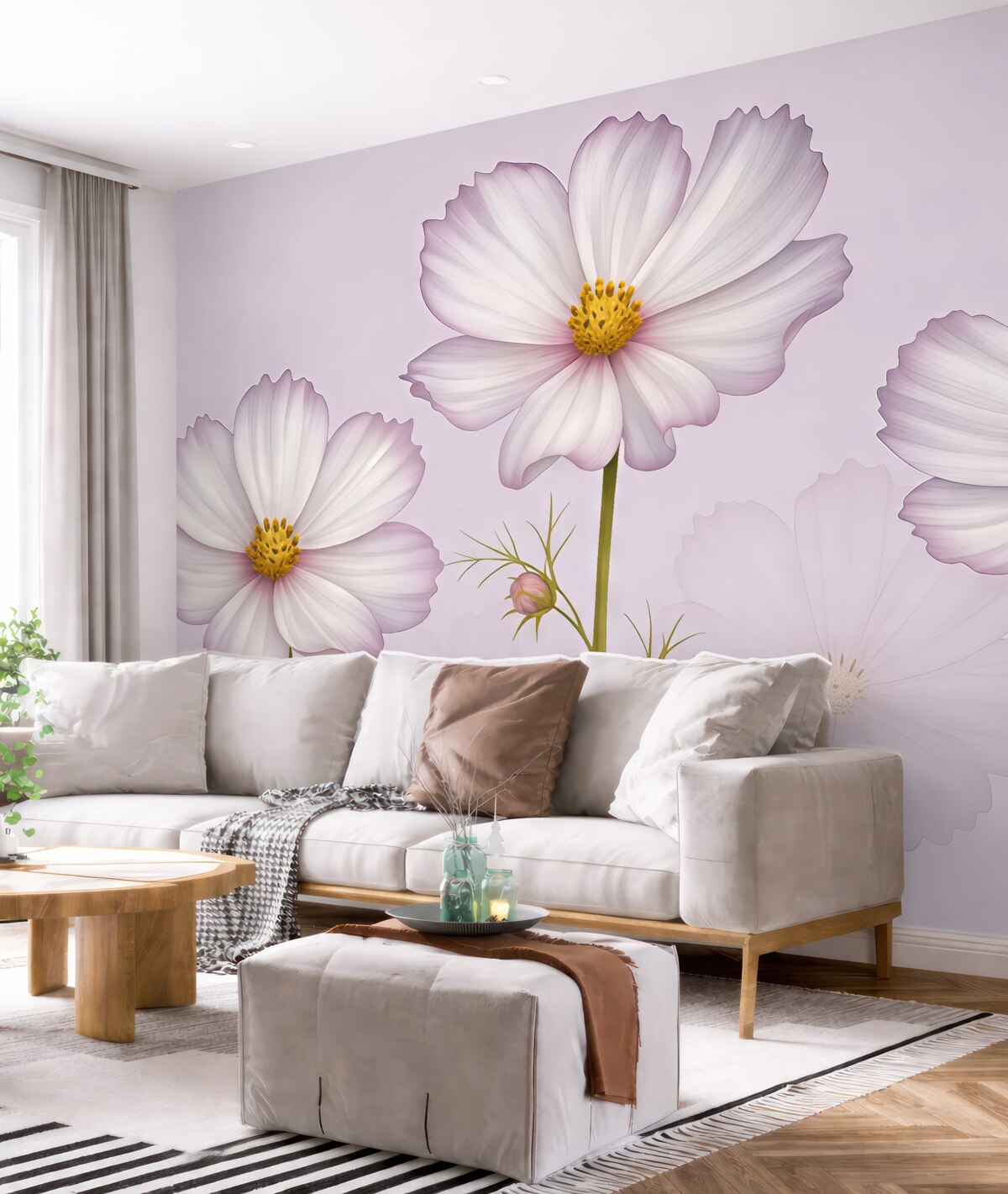 Fototapeta wielkie kwiaty łąkowe, purpurowe kwiaty, technika akwareli