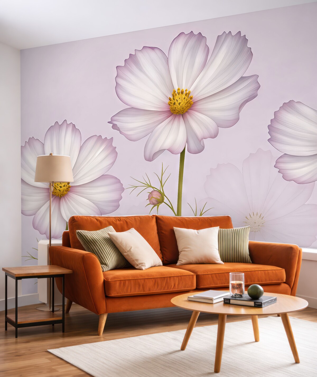 Fototapeta wielkie kwiaty łąkowe, purpurowe kwiaty, technika akwareli