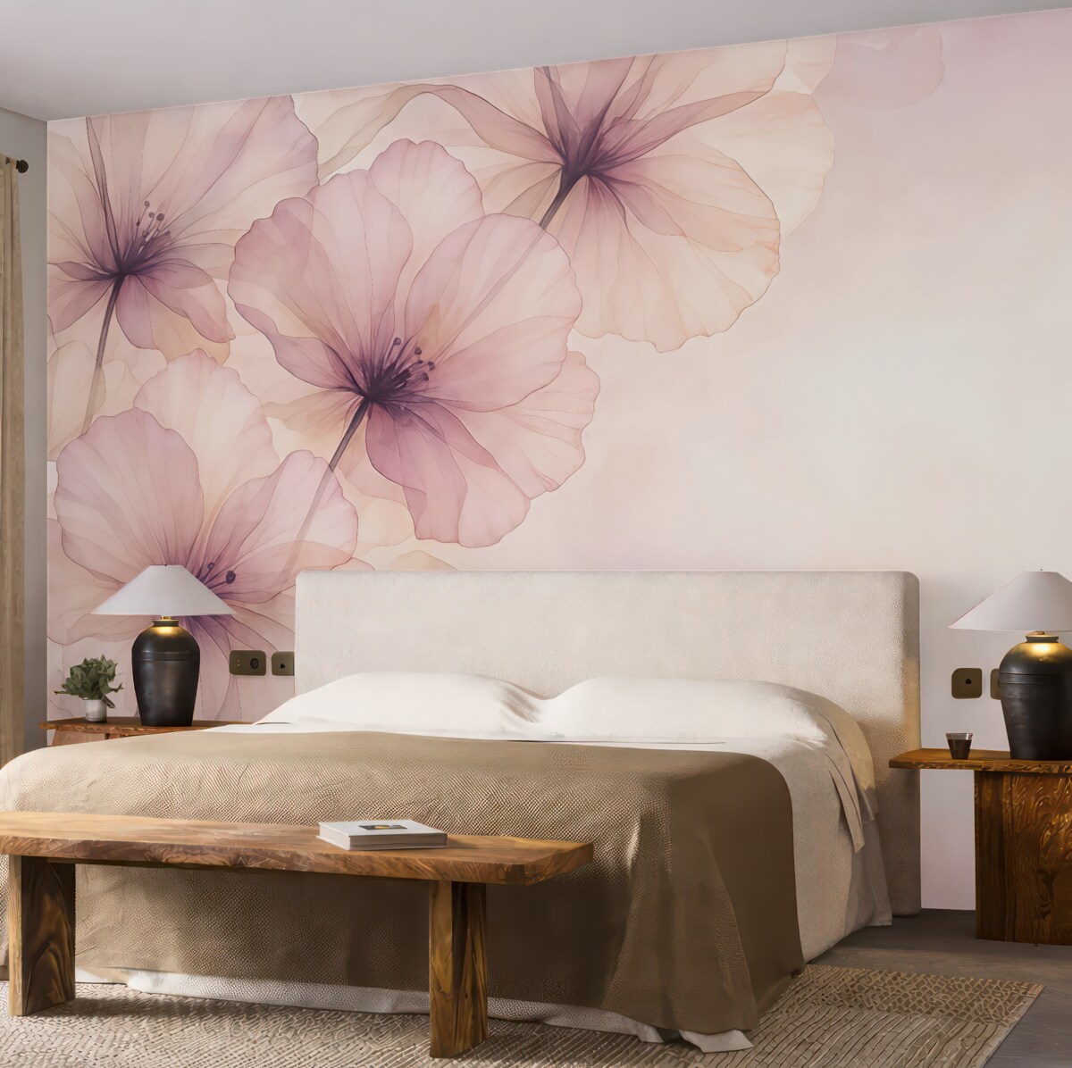 Fototapeta subtelne półprzezroczyste kwiaty, różowe rośliny, kwiaty obserwowane z góry