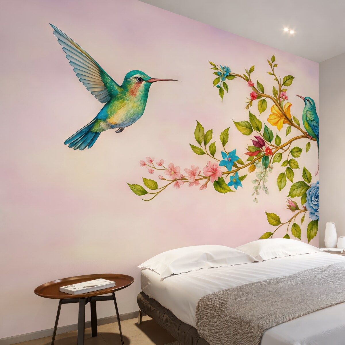 Fototapeta wielkie gałęzie z jasnymi kwiatami na różowej tle