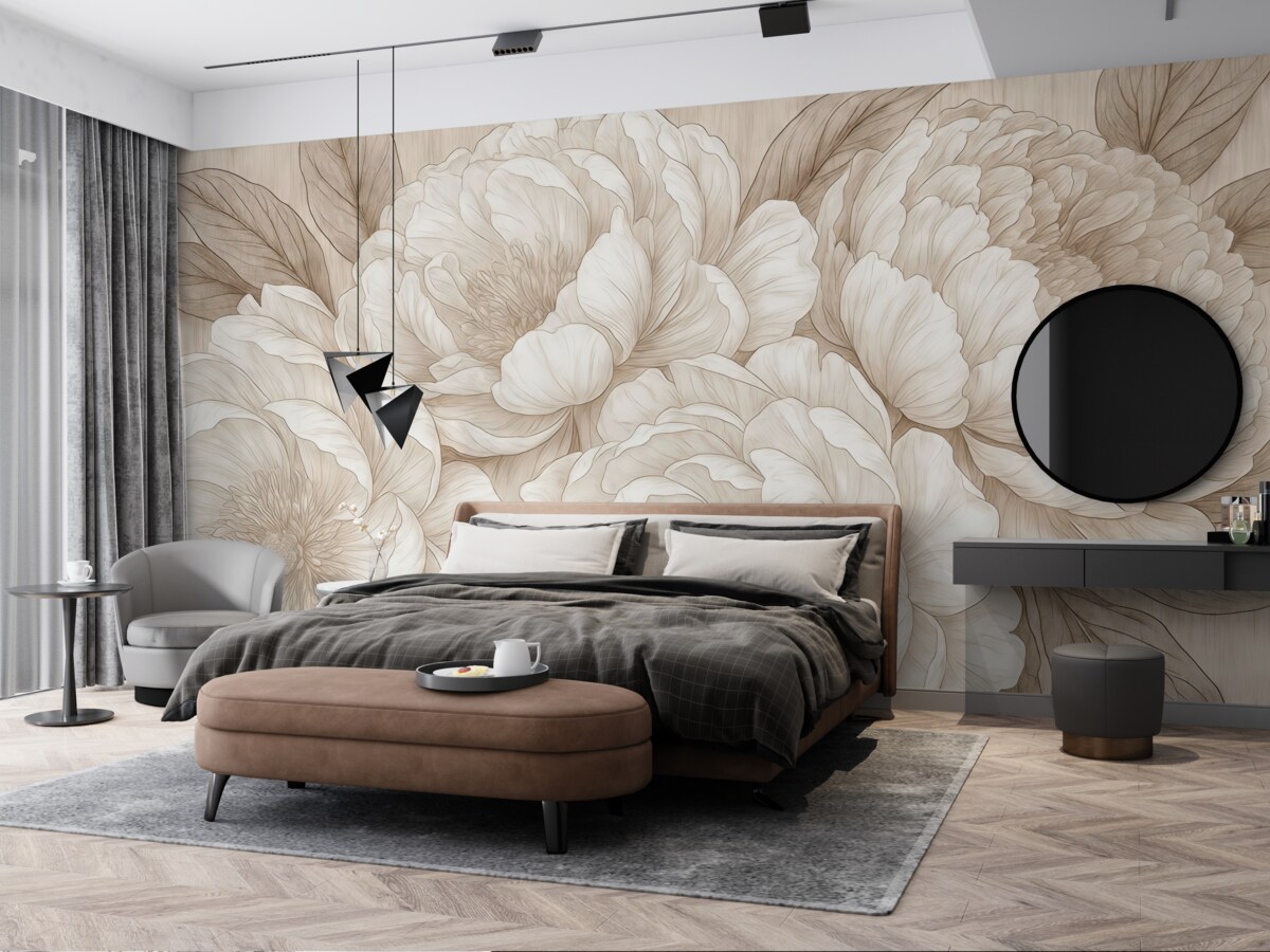 Fototapeta Teksturowane duże kwiaty peonii w odcieniach kremu.