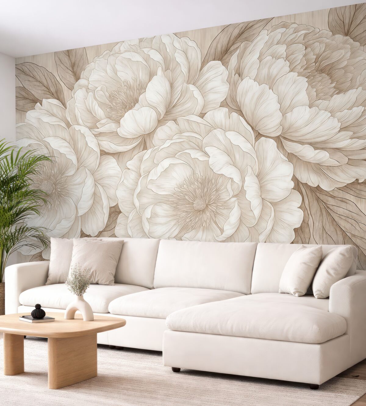 Fototapeta Teksturowane duże kwiaty peonii w odcieniach kremu.