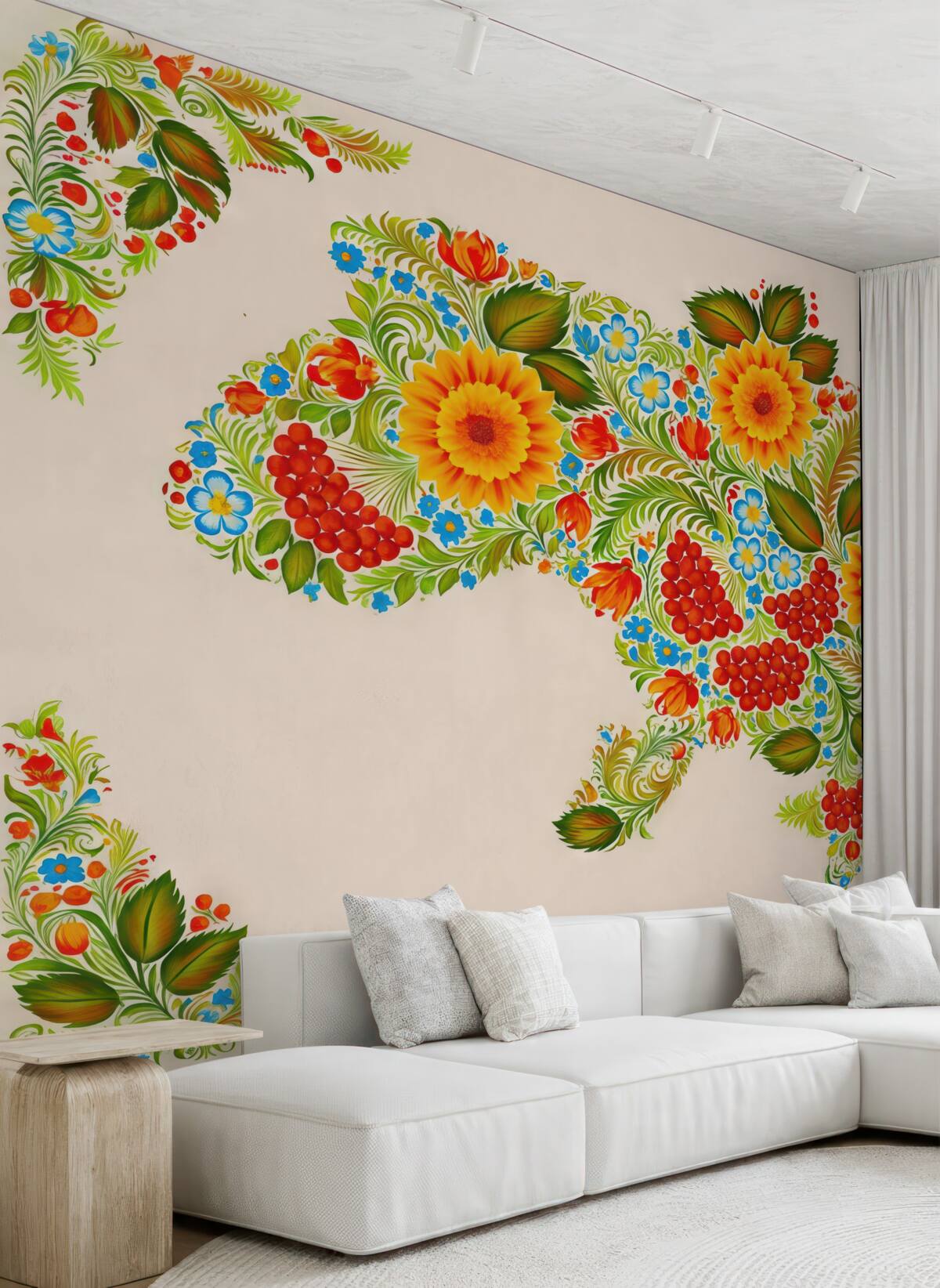 Fototapeta Mapa Ukrainy w stylu obrazu Petrikowa na jasnobeżowym tle.