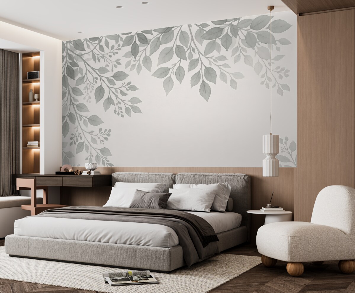 Fototapeta kontury liści i gałęzi na jasnym tle