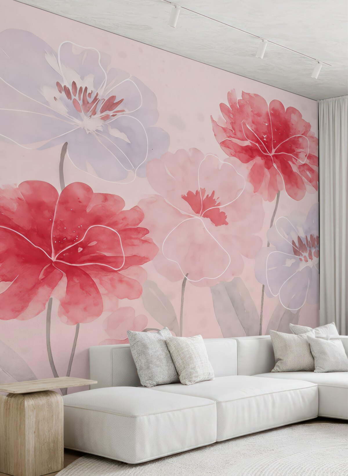 Fototapeta Różowe oraz fioletowe kwiaty w farbach wodnych.