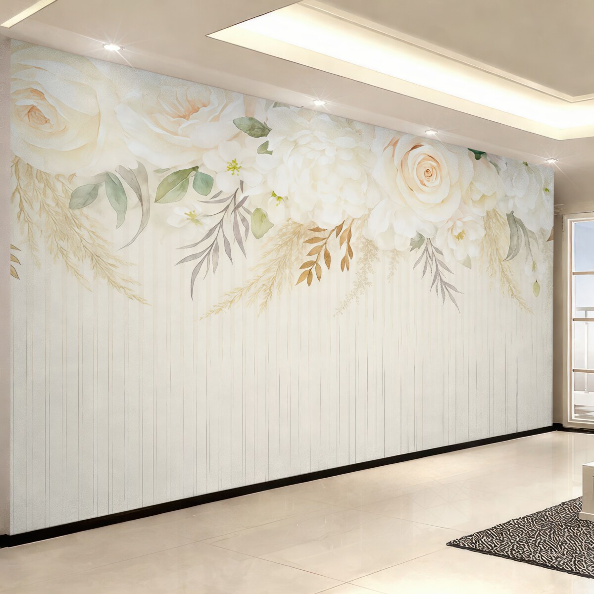 Fototapeta jasne kwiaty widziane z góry na tle w pasy