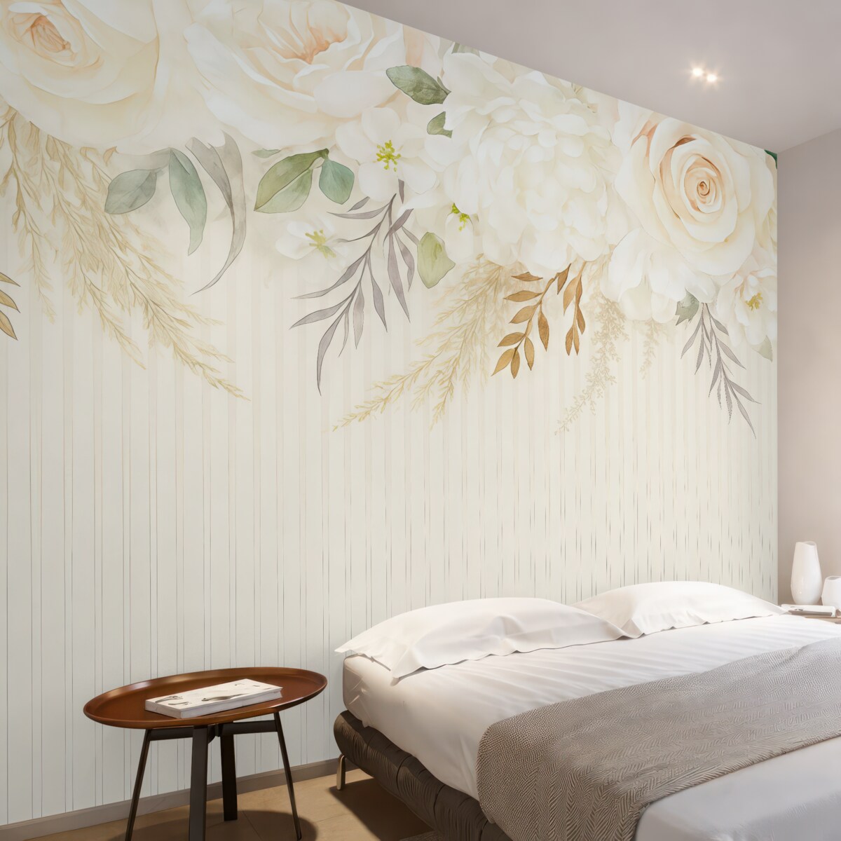 Fototapeta jasne kwiaty widziane z góry na tle w pasy